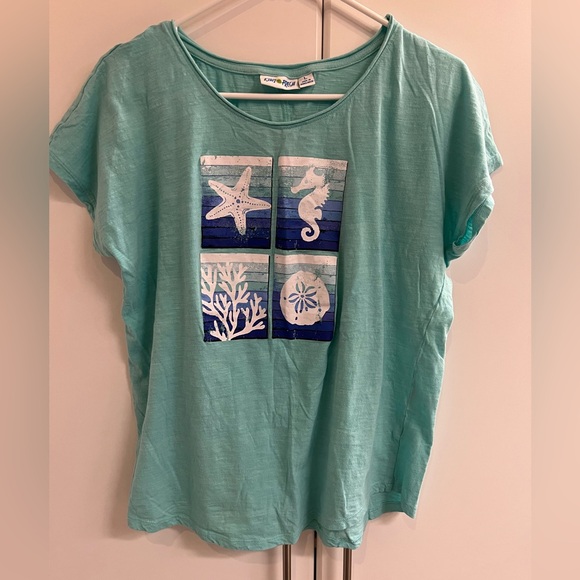 Kiwi Tops - Kiwi Fresh Turquoise Graphic Tee Sz L